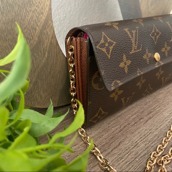 ⚜️Louis Vuitton Monogram Pochette Wallet Crossbody Chain + Vachetta Strap WOC - Picture 5 of 15